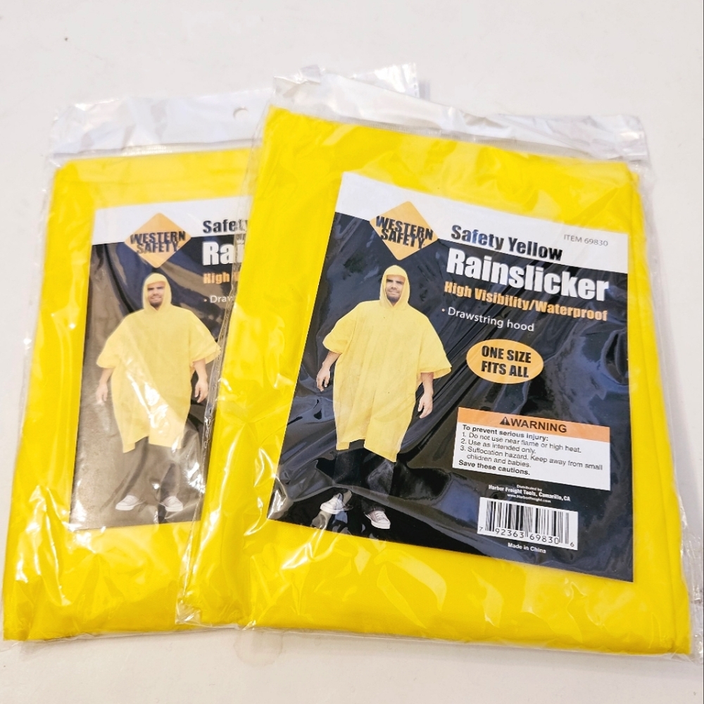Emergency Rain Slicker Raincoat Poncho High Visibility Breathable Set of 2 NEW